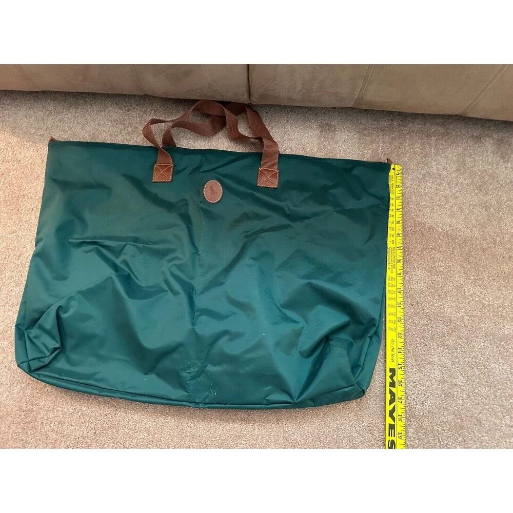 Vintage 90s Polo Ralph Lauren Large Green Nylon Travel Tote Bag Zippered